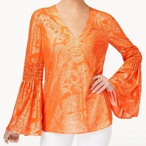 Michael Kors orange and gold tunic bell sleeves